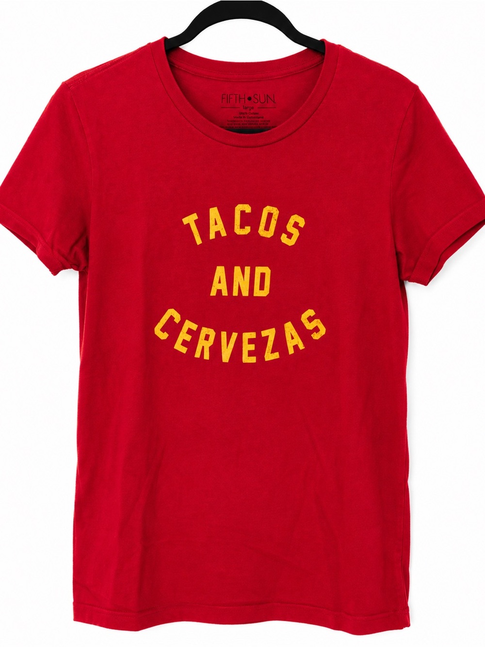 Fifth‎ Sun Tacos & Cervezas Graphic T-Shirt Red Funny Fiesta Tee Women’s Large